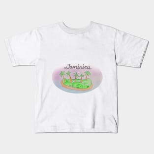 Dominica watercolor Island travel, beach, sea and palm trees. Holidays and vacation, summer and relaxation Kids T-Shirt